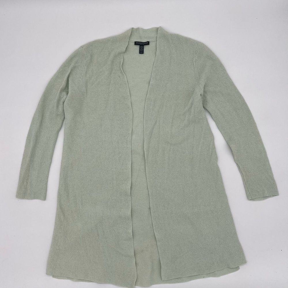 Eileen Fisher Open Front Cardigan Organic Linen Blend – Light‎ Green Size PL